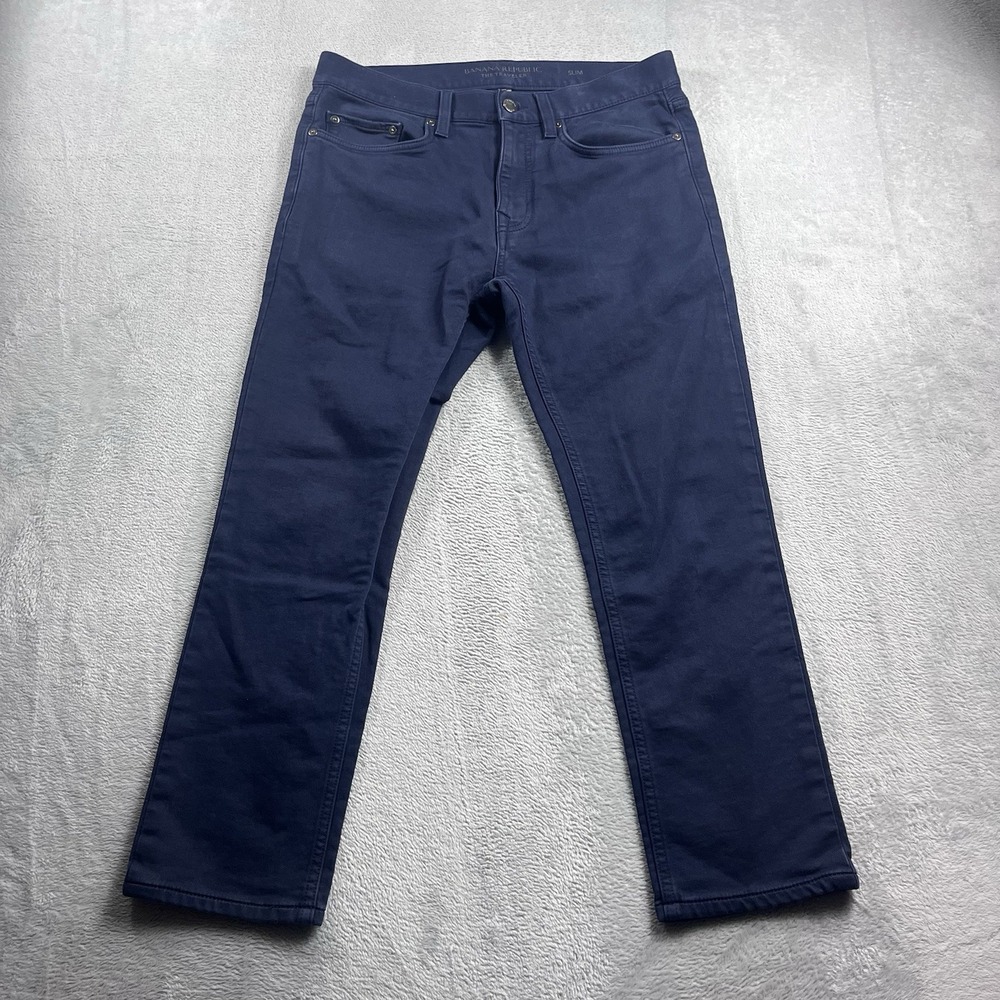 Banana Republic Travelers Jeans Navy‎ Blue Mens 30x24* Pants Slim Fit